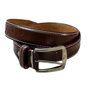 Roger Ximenez Wine Italian Calf Leather Belt White Stitching 38"